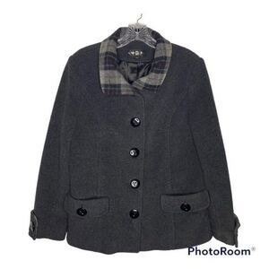 Marcona Coat Women's M Gray Wool Blend Vintage 90s Plaid Collar Button Down